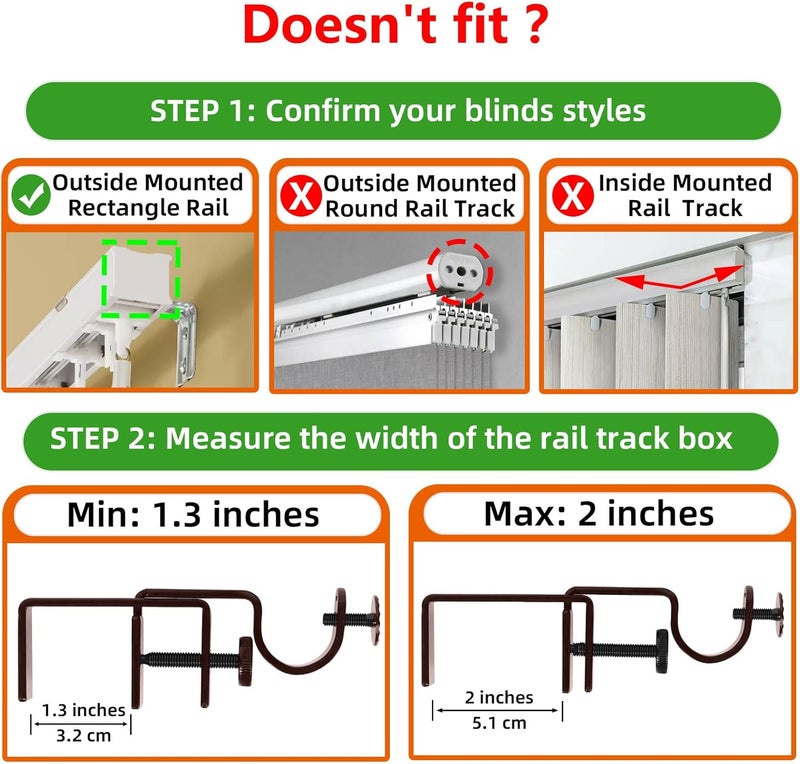 INSFITY Outside Mounted Blinds Curtain Rod Bracket Attachment No Drill No Tool Required Fit for 1.3-2 inches Rectangle Headrail (Patent Depending) - Image 2